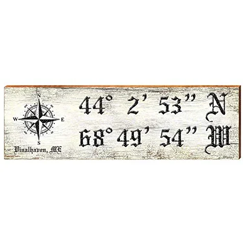 Vinalhaven Latitude Longitude Home Decor Art Print on Real Wood