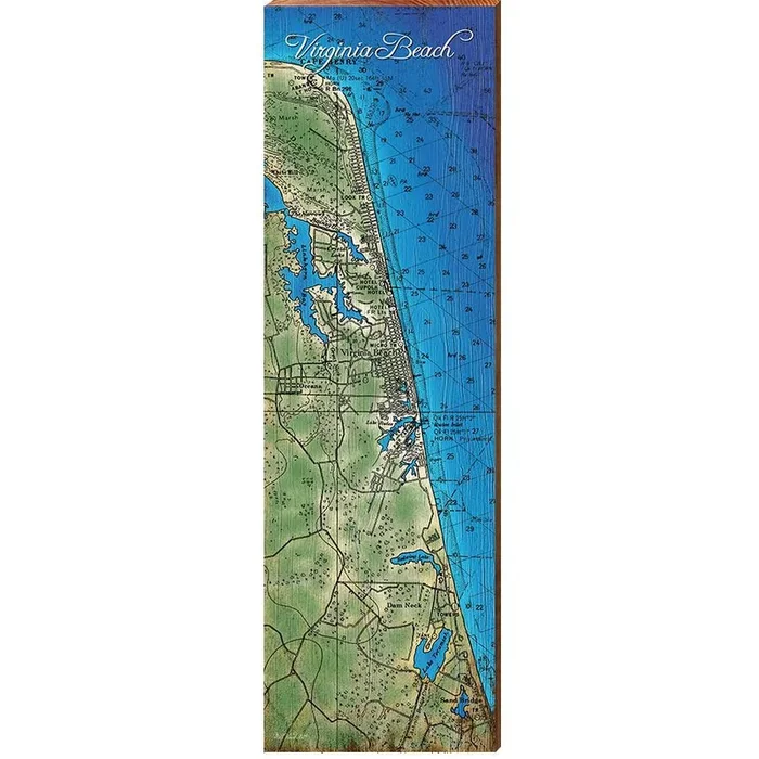 Virginia Beach Map Home Decor Art Print on Real Wood