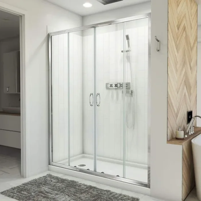 Visions 60 in. W x 78-3/4 in. H x 30 in. D Sliding Shower Door Base and White Wall Kit in Chrome