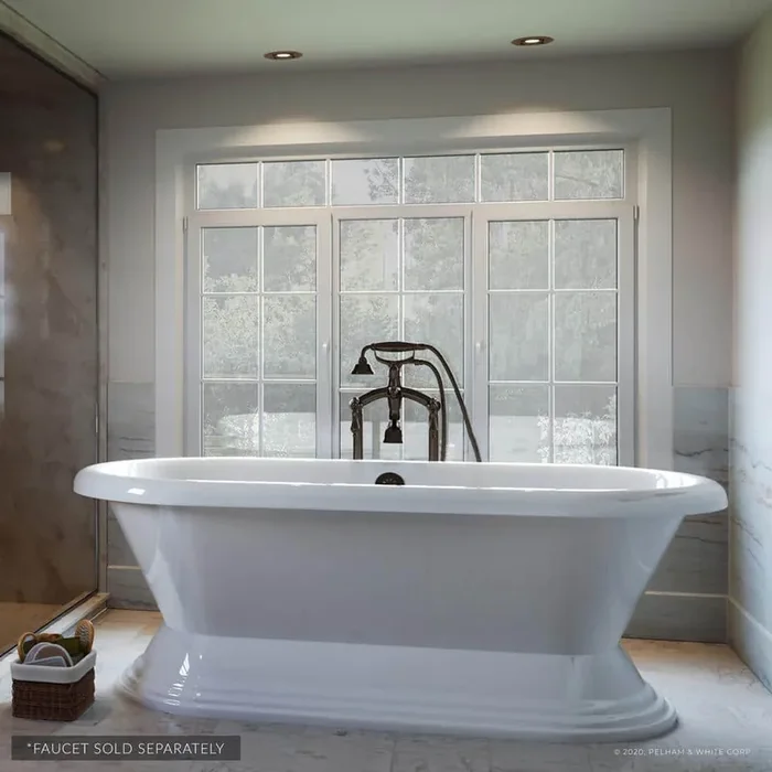 W-I-D-E Series Mendham 60 in. Acrylic Freestanding Pedestal Bathtub in White, Drain in Oil Rubbed Bronze