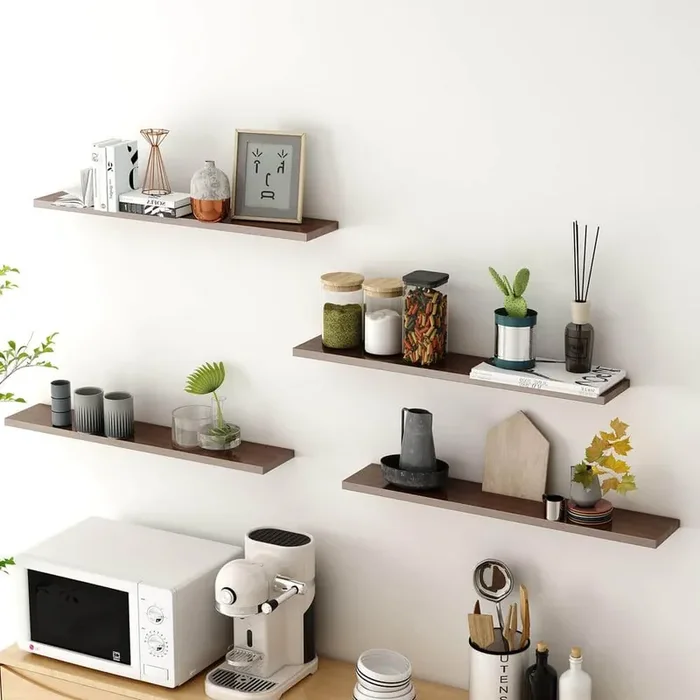 Walnut Floating Shelves, 32 in. Floating Shelves for Wall Mounted, Wall Shelves for Bathroom, Dining Room, Kitchen