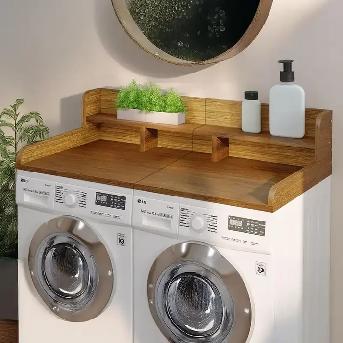 Washer Dryer Countertop with Non-Slip Pads, Laundry Wood Shelf Topper with Edge in Walnut