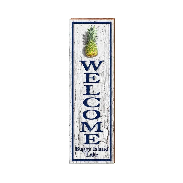 Welcome Buggs Island Lake Pineapple RUD1 | Wall Art Print on Real Wood