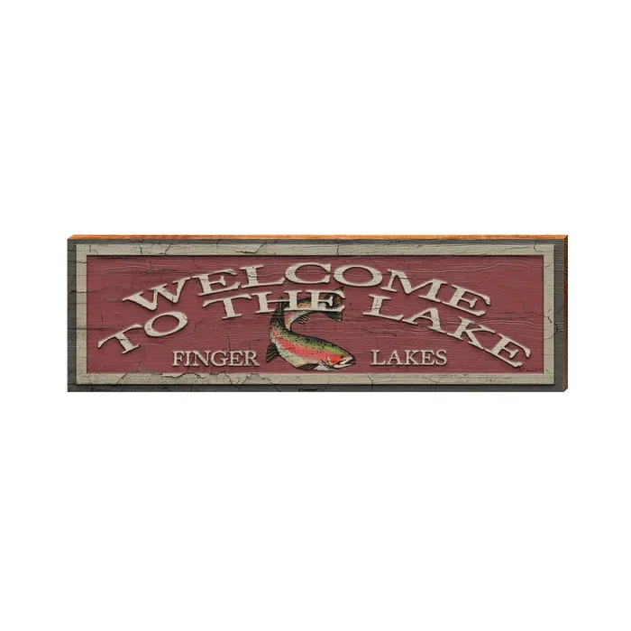 Welcome to the Lake Trout Finger Lakes Red | Real Wood Art Print