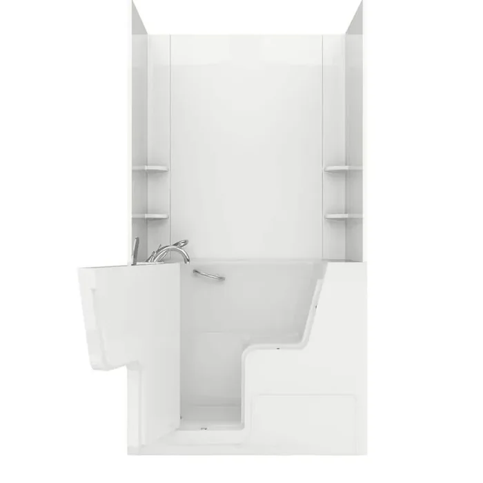 Wheelchair Accessible 4.5 ft. Walk-in Whirlpool and Air Bathtub with Flat Easy Up Adhesive Wall Surround in White