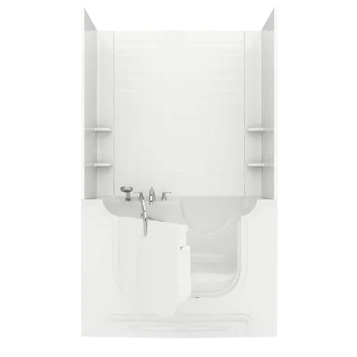Wheelchair Accessible 5 ft. Walk-in Whirlpool and Air Bathtub with 4 in. Tile Easy Up Adhesive Wall Surround in White