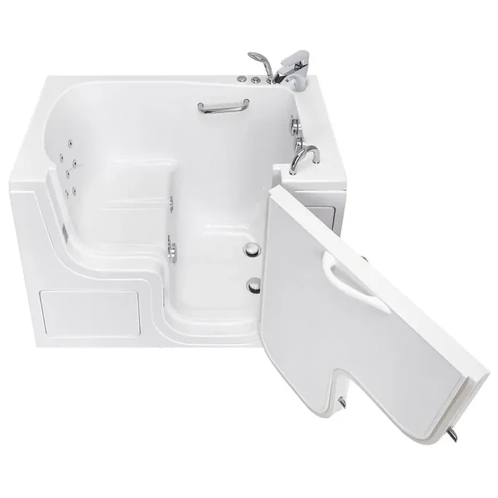Wheelchair Transfer 52 in. Acrylic Walk-In Whirlpool Bathtub in White with Fast Fill Faucet Set, Right 2 in. Dual Drain