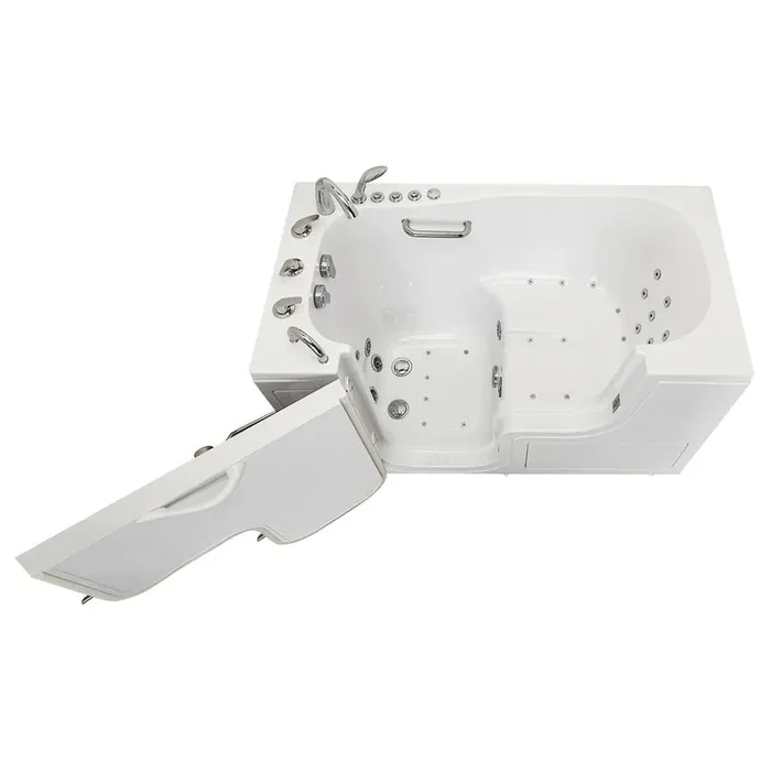 Wheelchair Transfer 60 in. Acrylic Walk-In Whirlpool and Air Bath Bathtub in White with Faucet Set, LHS 2 in. Dual Drain
