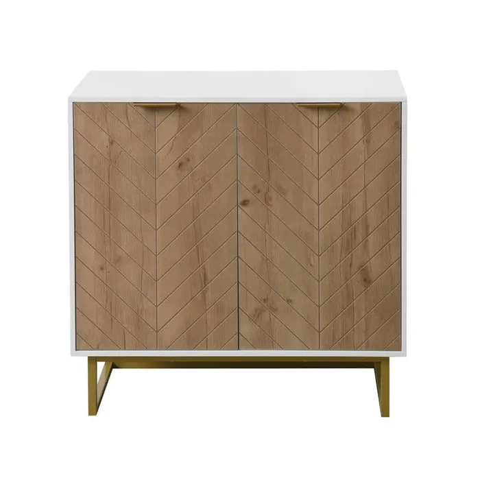 White and Gold Storage Cabinet with 2-Doors, Modern Buffet Sideboard Cabinet for Kitchen
