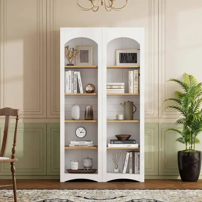White Sideboard Kitchen Pantry Cabinet, 5-Tier Bookshelves, Two-Tone Storage Cabinet for Living Room, Home And Office