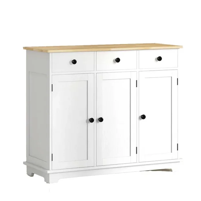 White Wood Pantry Organizer, Modern Kitchen Storage Cabinet with Countertop, 3 Drawers, Doors and Adjustable Shelf