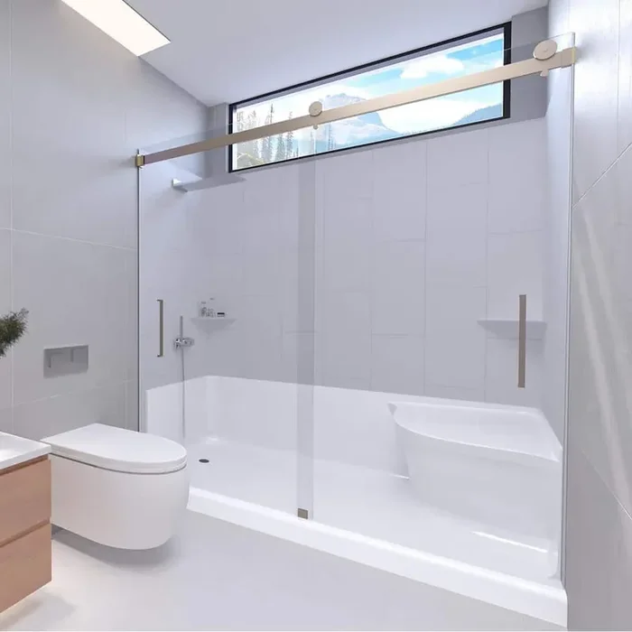 Winter White-Tetherow 60 in.L x 32 in.W x 83 in.H Base/Wall/Door Seated Base Alcove Shower Stall/Kit Brushed Nickel Left