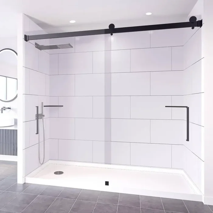 Winter White-Tetherow 60 in.L x 32 in.W x 99 in. H Floor/Ceiling Base/Wall/Door Alcove Shower Stall/Kit Matte Black Left