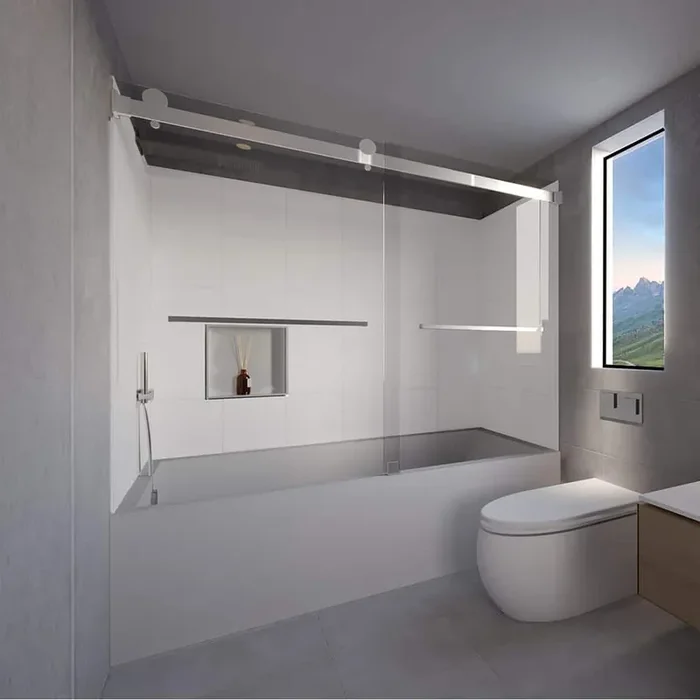 Winter White-Tetherow 60 in. L x 36 in. W x 83 in. H Rectangular Tub/Shower Combo Unit in Chrome Left Drain