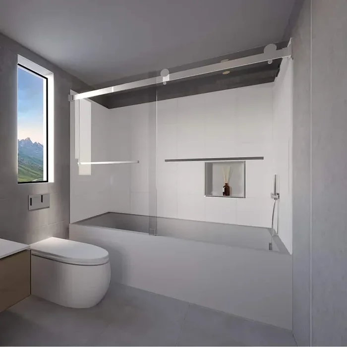 Winter White-Tetherow 60 in. L x 36 in. W x 83 in. H Rectangular Tub/Shower Combo Unit in Chrome Right Drain
