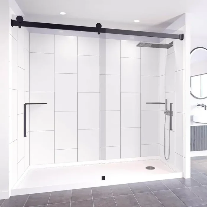 Winter White-Tetherow 60 in. x 32 in. x 83 in. Base/Wall/Door Rectangular Alcove Shower Stall/Kit Matte Black Right
