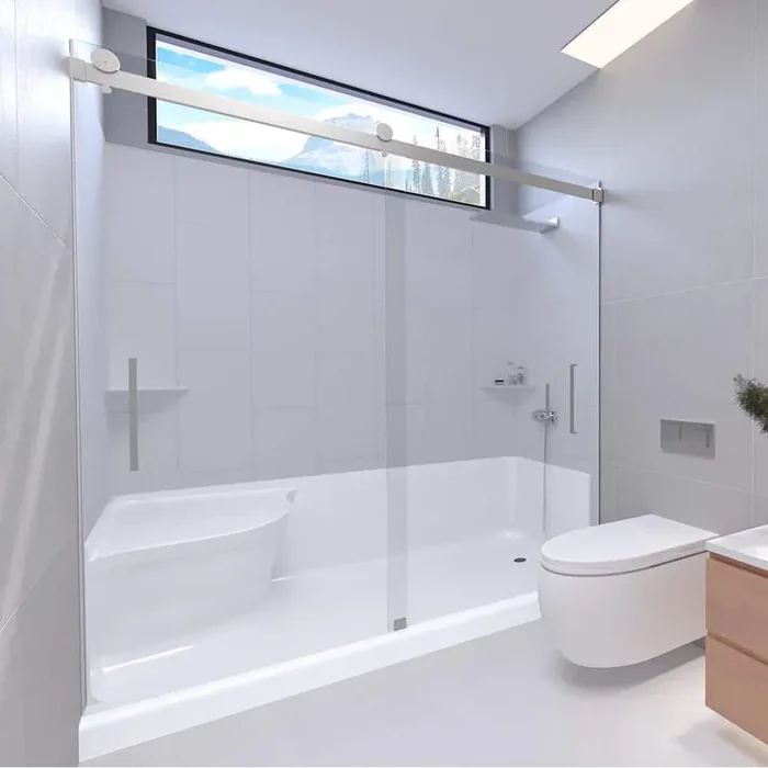 Winter White-Tetherow 60 in. x 32 in. x 83 in. Base/Wall/Door Seated Base Alcove Shower Stall/Kit Chrome Right