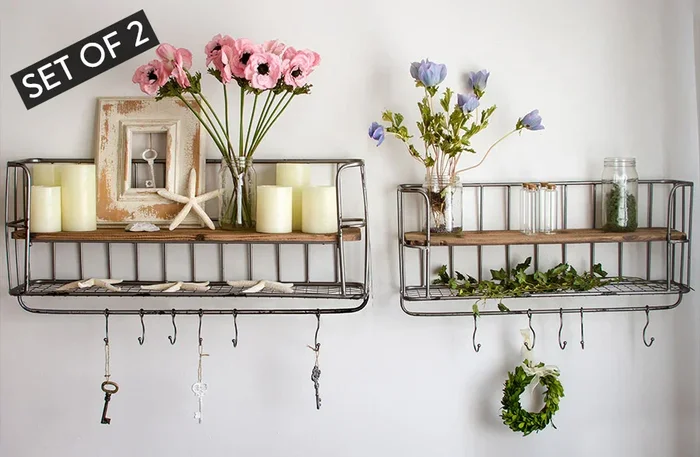 Wire Shelf With Hooks | Wall Shelf| Wall Shelf With Hooks – Decor Steals