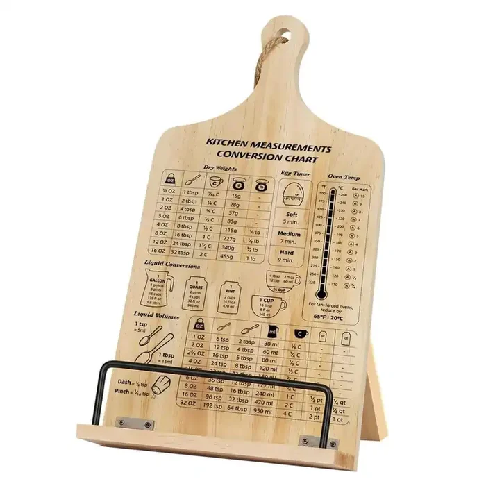 Wood Finish Recipe Stand Kitchen Conversion Chart Holder Adjustable Book Display Baking Gift for Women