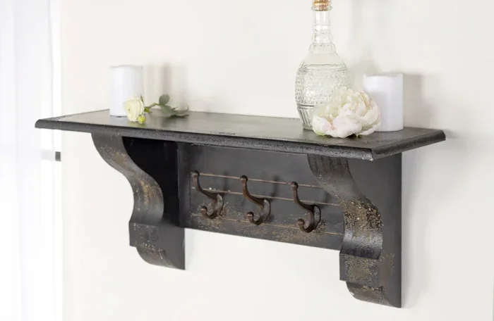 Wooden Corbel Shelf With Hooks – Decor Steals