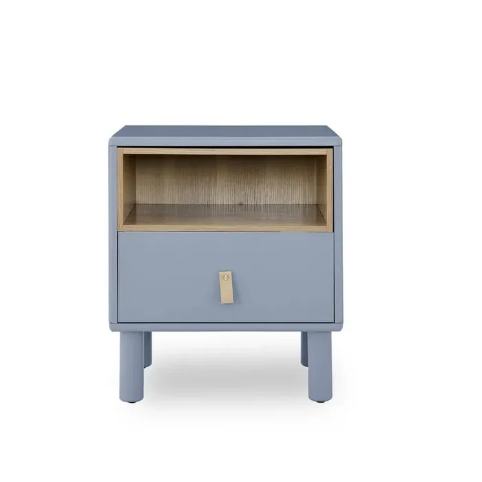 Wooden Single Drawer Bedside Table, Compact Side Table, Nordic Style Storage Cabinet-Blue