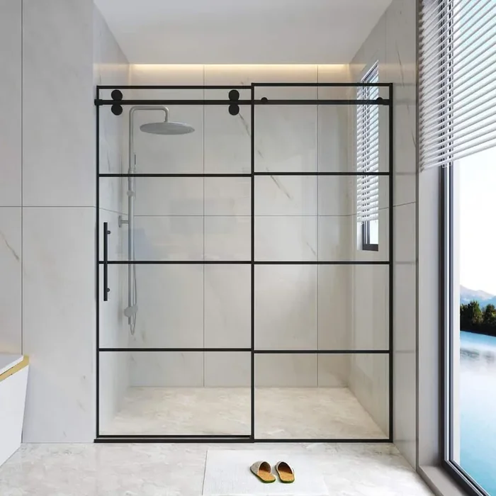 WYonder 60 in. W x 72 in. H Framed Shower Door in Matte Black with 5/16 in. (8 mm) Clear Glass