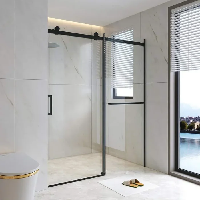 WYonder 60 in. W x 72 in. H Semi Frameless Shower Door in Matte Black with 5/16 in. (8 mm) Clear Glass