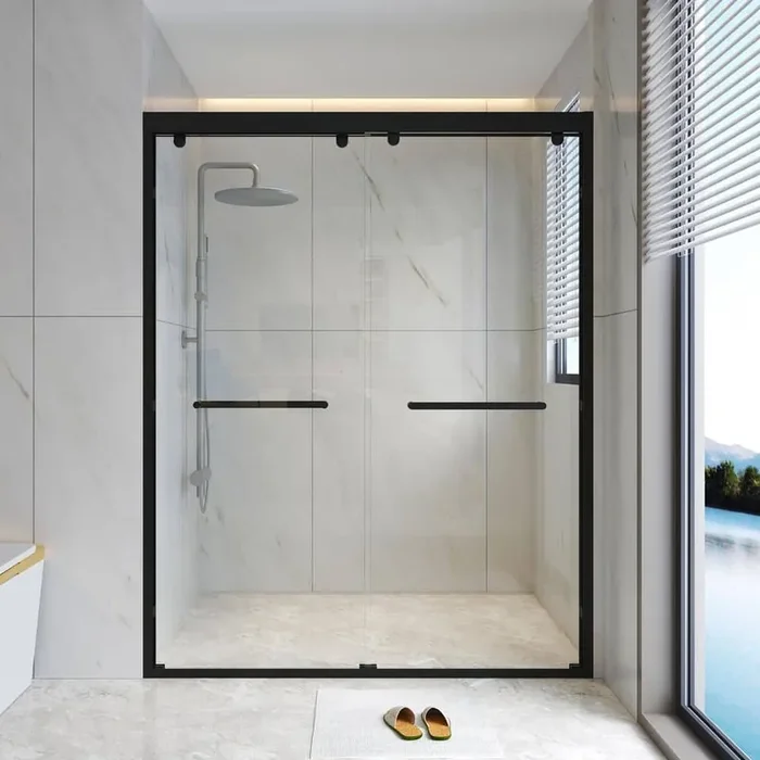 WYonder 60 in. W x 76 in. H Framed Shower Door in Black with 5/16 in. (8 mm) Clear Glass