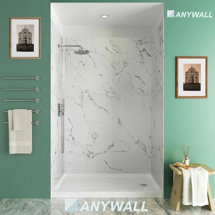 X Marble 60 in. W x 96 in. H 3-Piece Acrylic Full Shower Wall Set in White Marble