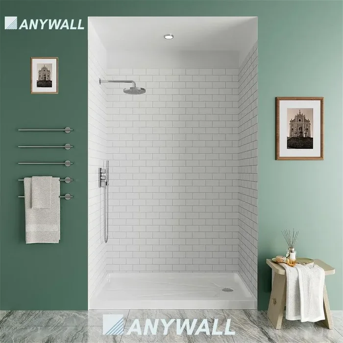 X Title 60 in. x 32 in. x 96 in. 3-Piece Acrylic Full Shower Wall Set in Small Subway Tile Pattern