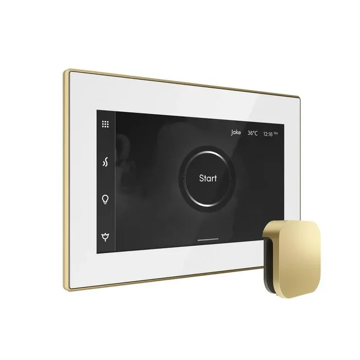 XDream Max Steam Shower Control Package with iSteamX Control and Steamhead in White Satin Brass
