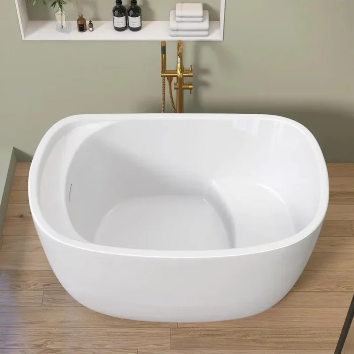 Yam 47 in. x 31.5 in. Acrylic Freestanding Soaking Bathtub Flatbottom Stand Alone Tub with Pop-Up Drain in Glossy White