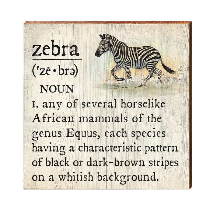 Zebra Definition Wooden Sign | Wall Art Print on Real Wood | Zoo Animal Home Decor