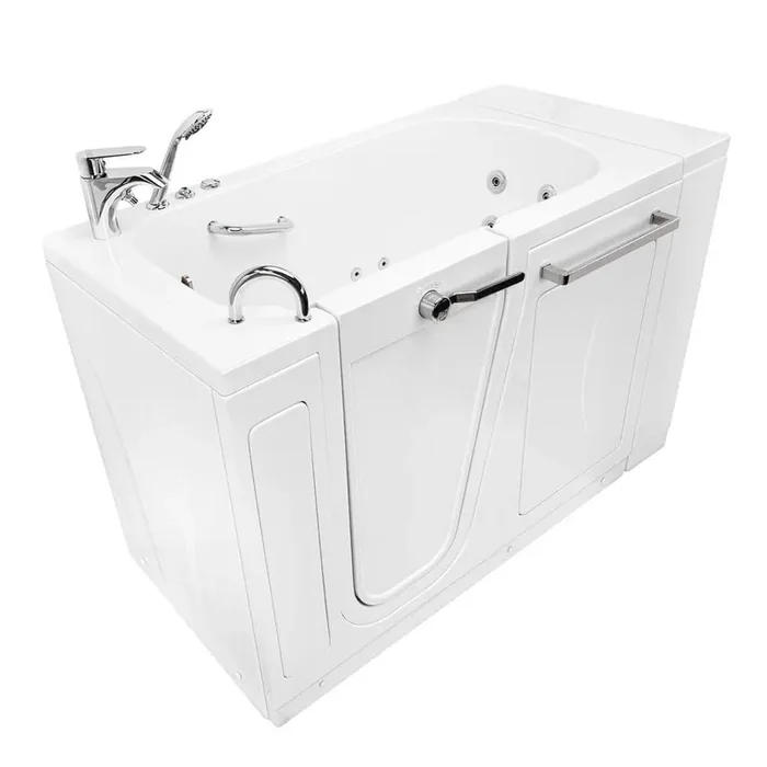 Zen 52 in. x 29.50 in. Acrylic Left Drain Walk-In Whirlpool Bathtub in White, Left Inward Swing Door, 2 Piece Faucet