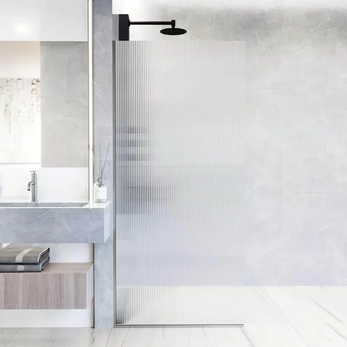 Zenith 34 in. W x 74 in. H Frameless Fixed Shower Screen Door in Stainless Steel with 3/8 in. (10mm) Fluted Glass