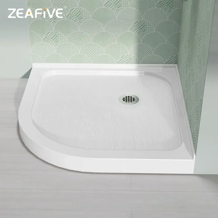 Zeno 36 in. L x 36 in. W Sector Corner Shower Pan Base with Corner Drain in White Acrylic Non-Slip RV/Bathroom Tray