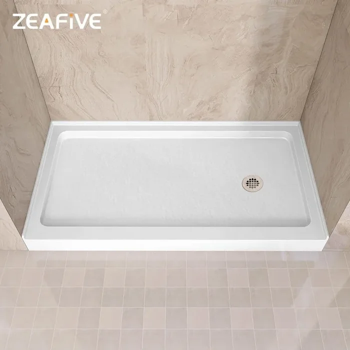 Zeno 60 in. L x 32 in. W Acrylic Alcove Shower Pan Base with Right Drain in White Non-Slip Single Threshold Shower Tray