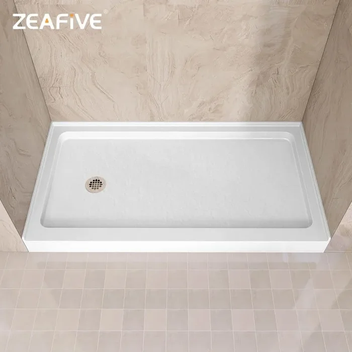 Zeno 60 in. L x 32 in. W Alcove Shower Pan Base with Left Drain in White Rectangular Single Threshold Non-slip Tray