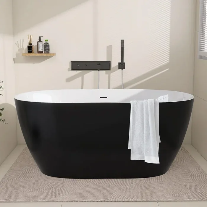 Zey 67 in. x 29.5 in. Acrylic Freestanding Soaking Bathtub Flatbottom Stand Alone Tub with Pop-Up Drain in Matte Black