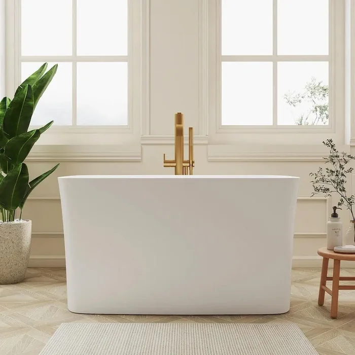 Zora 47 in. x 28 in. Solid Surface Freestanding Soaking Bathtub Stone Resin Japanese Tub With Seat in White